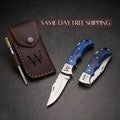 Blue Pocket Knife for Camping/Hunting Damascus Steel Birthday Gift Groomsmen Gift Anniversary Gift Engraved Knife Personalized Gift for Him