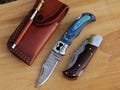 Custom Pocket Knife, Handmade Damascus Folding Knife, Rosewood & Bluewood Knife, Ideal for Gifts and Personal Use Engraved Gift Wedding Gift